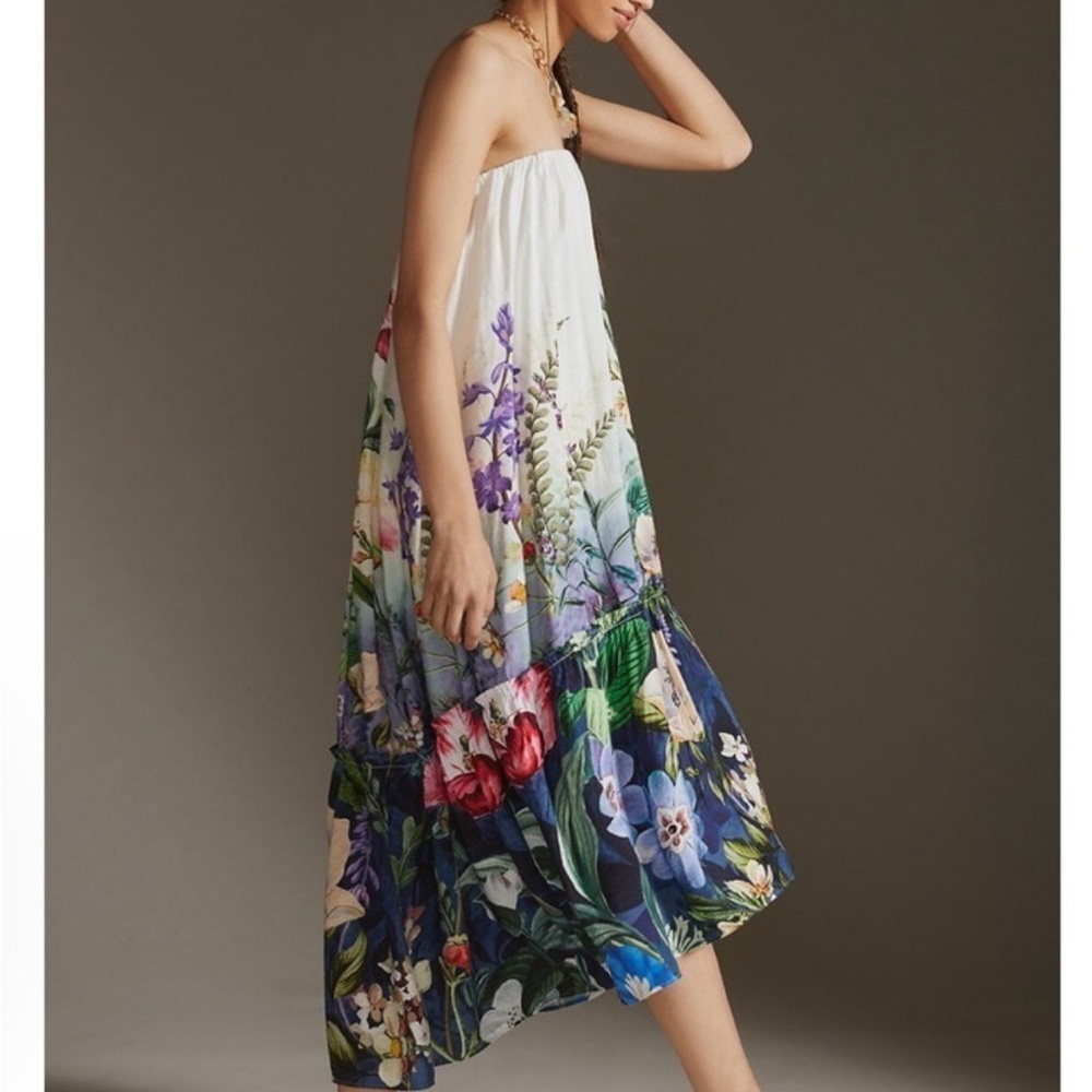 Anthropologie Floral Strapless Maxi Dress Sz M - Picture 2 of 7